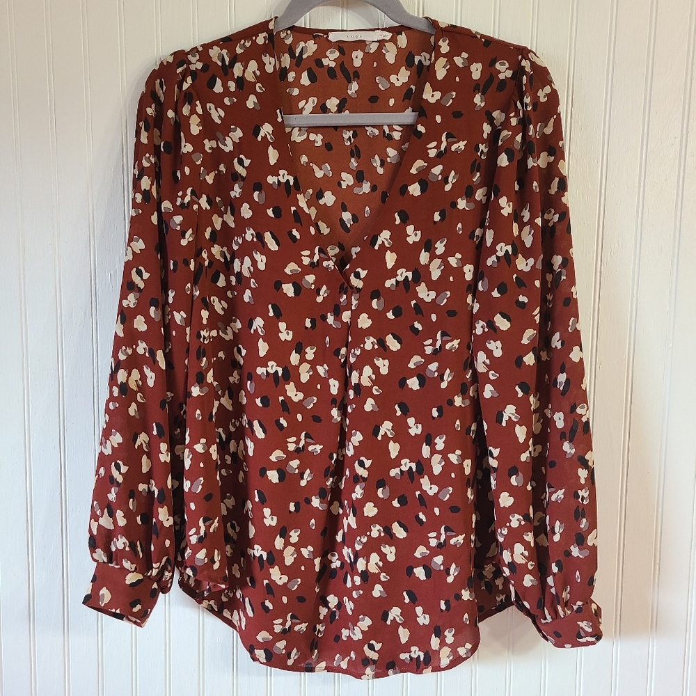 Lush Chantelli V Neck Blouse, Brown, Medium